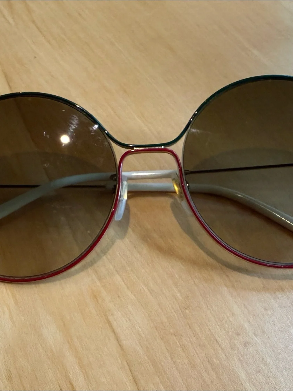 Gucci Round Gradient Green Brown Lens Sunglasses with Gold Frame